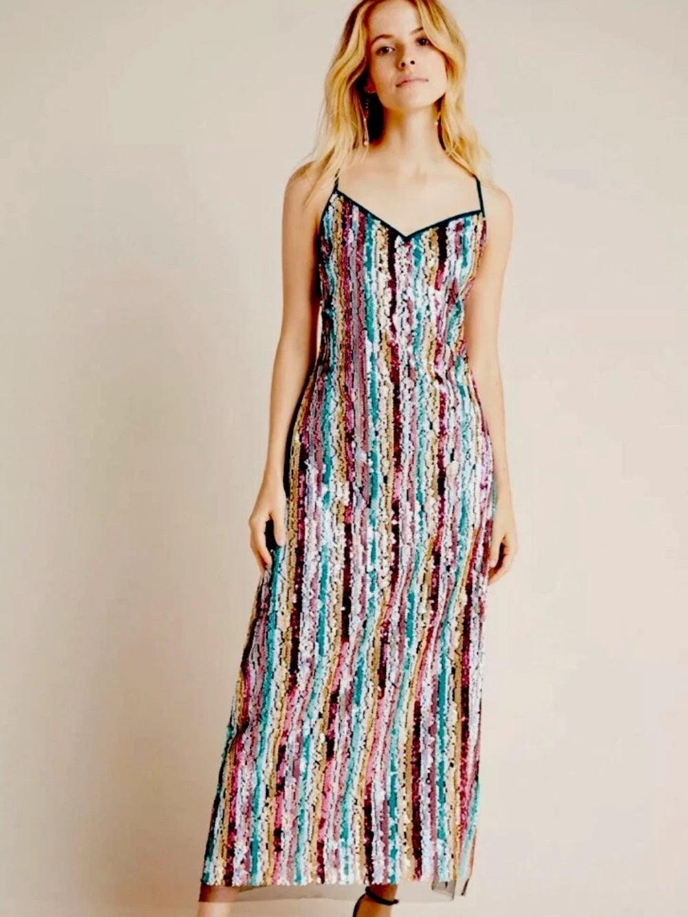 EVA FRANCO Anthropologie Marquerite Sequin Maxi Slip Dress Sz. 6
